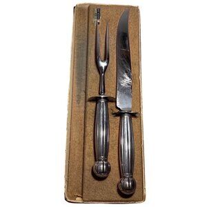 Vtg 1847 Rogers Bros Stainless Carving Knife & Fork Set Hold Edge Original Box